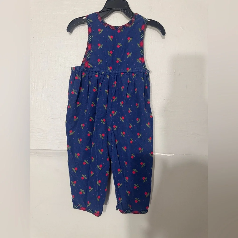 Vintage Gymboree Blue Overalls with Red Floral Print